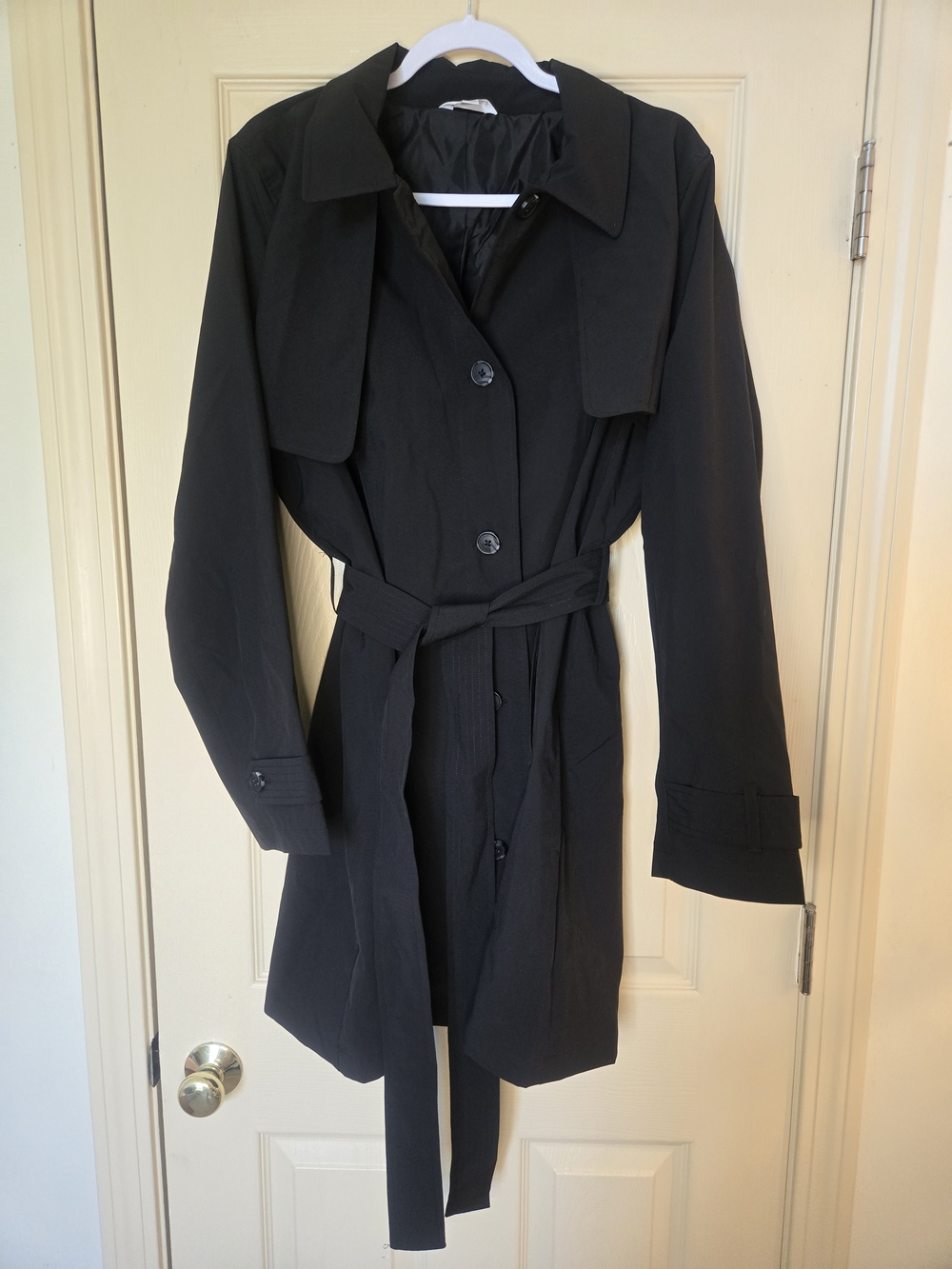 Sleek Black Belted Trench Coat
